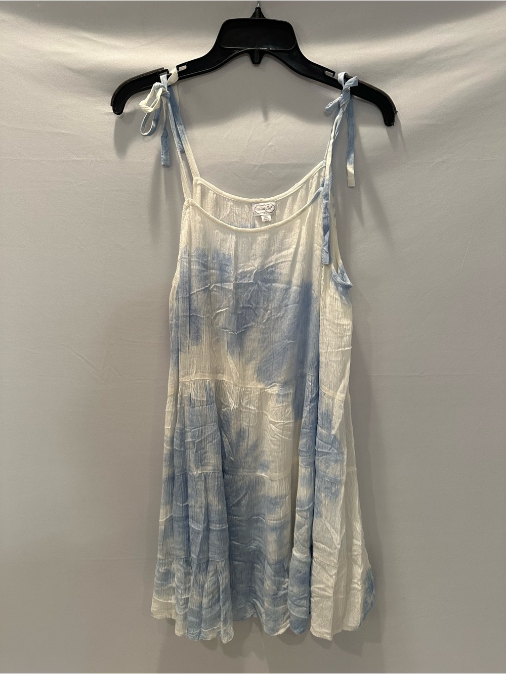 Mud Pie Blue and White Tie-Dye Tank Dress with Tie Straps